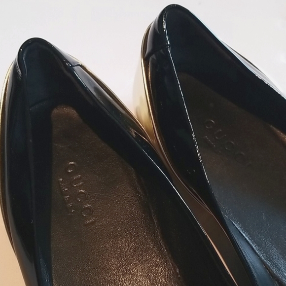 Gucci Horsebit Patent Black Gold Ballet Flats 35.5 - Picture 3 of 8